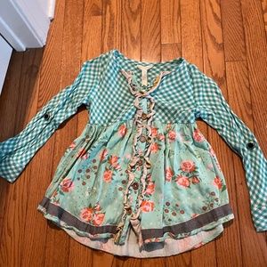 Plaid blue flower, blouse, Matilda, Jane, size 8